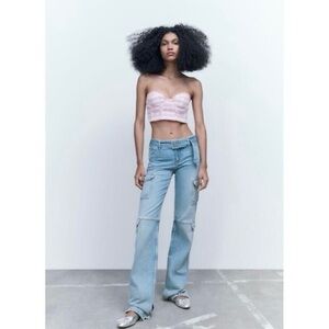 Zara Tweed Bustier Crop Top in Pink& White Twee size Med Clueless/Y2K